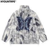 Mens Hip Hop Fleece Jackets Coats Patchwork Butterfly Stand Collar Jacket Parka Zipper Warm Hairy Coat Outerwear Hipster gray - variant style c372d6 for streetwear fashion