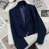 Black Short Blazer For Women Trendy 2024 Versatile Notch Collar Short