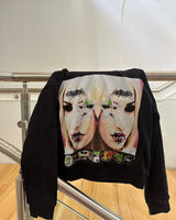 Y2K American Street Fashion Anime Letter Graffiti Print Oversized Hood