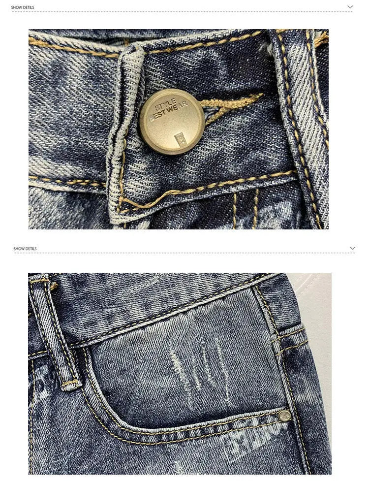 22 year denim shorts mens summer korean style printed korean style casual pants unique jeans style 1971