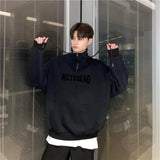 Street Half Zip Hoodie Mens Spring New Vintage Letter Embroidery Loose