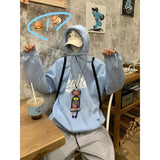 2024 New American Retro Ins Velvet Printed Hooded Sweatshirt Winter Warm Men and Women Personalized Y2K Street Hoodie Top