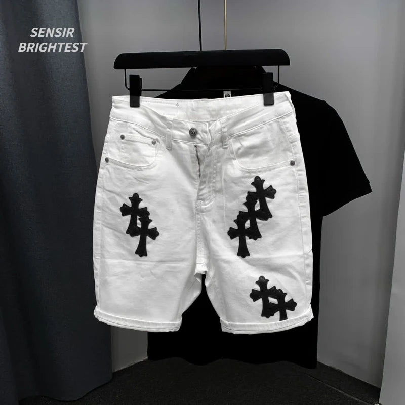 Summer Cotton Elastic Shorts Men's American Style Street Fashion Brand Embroidered