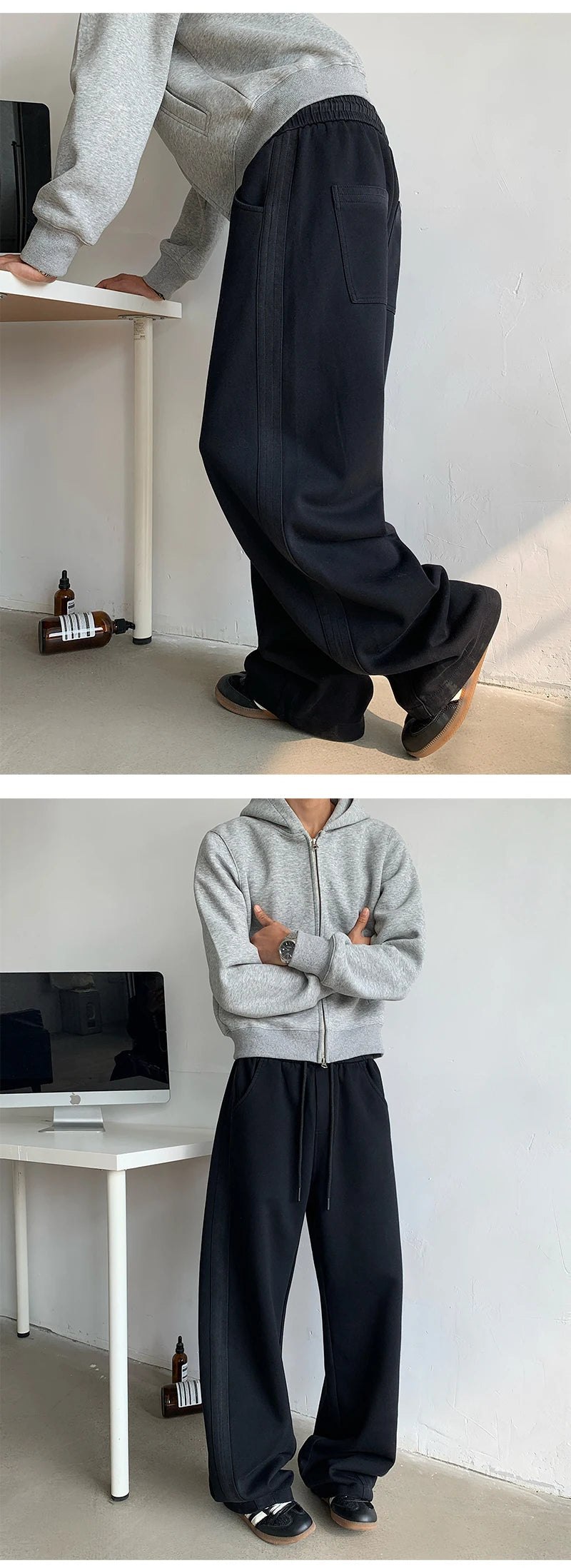 winter new mens tie dye fleece casual pants side striped wide leg straight sweatpants neutral high quality long baggy trousers unique joggers style 878