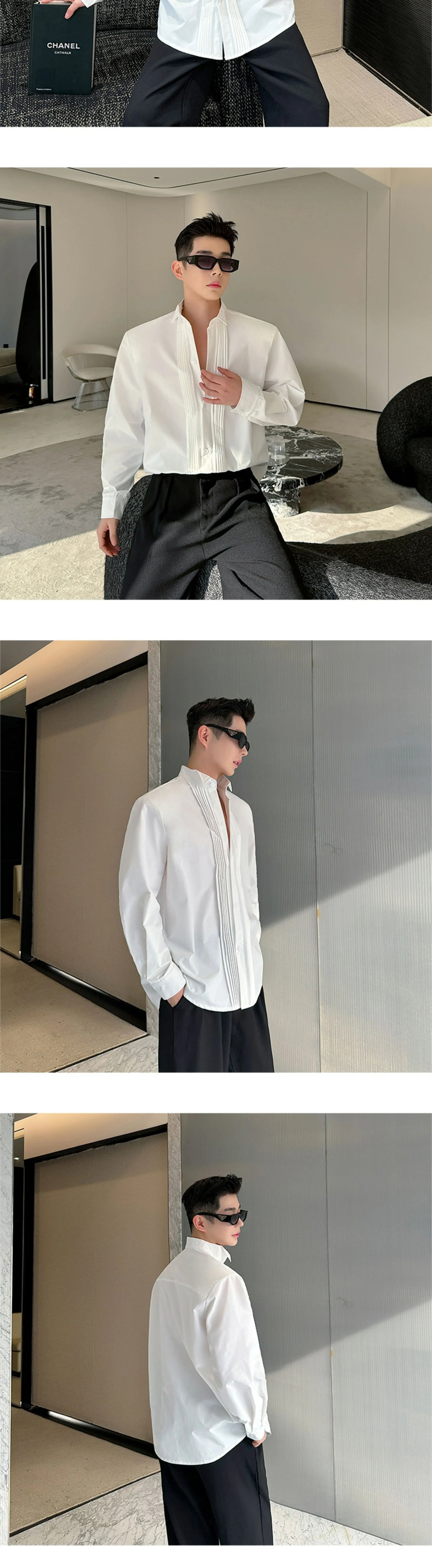 Men French Vintage Fashion Business Casual Long Sleeve Loose Dress Shirts Man Korean Streetwear Party Shirt Blouses