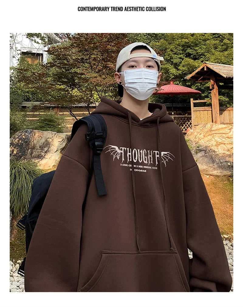 Y2K Vintage Rose Graphic Print Hoodies For Men Goth Fashion Streetwear Clothes Casual Fleece Hip Hop Loose Pullover Sweatshirts
