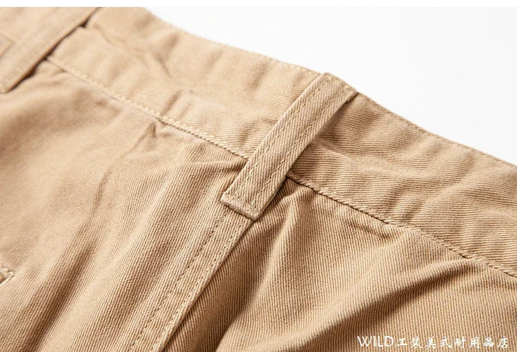 autumn winter heavyweight pure cotton thick american retro workwear khaki pants business casual mens basic solid color pants unique default style 1067