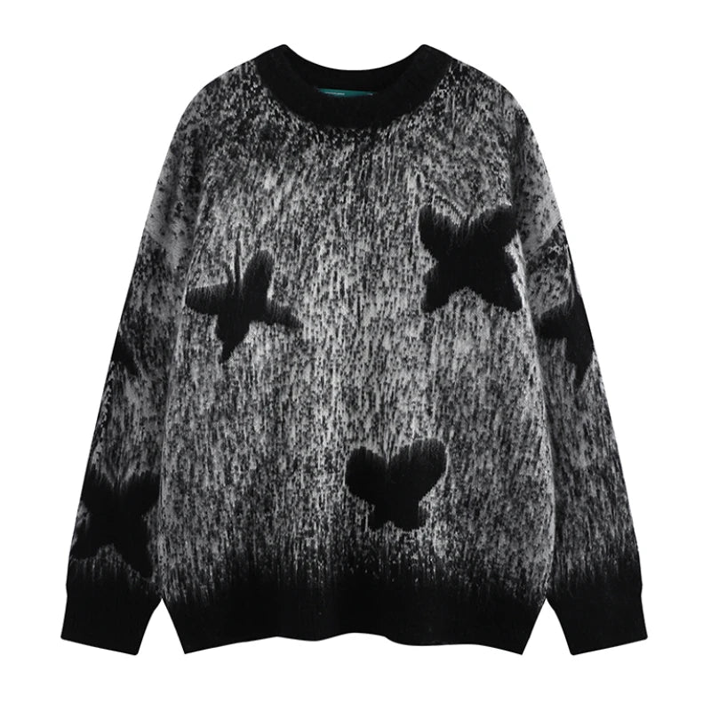 hip hop knitted pullover, bold design pullover, cozy fashion fit, stylish street outfit, modern aesthetic appeal