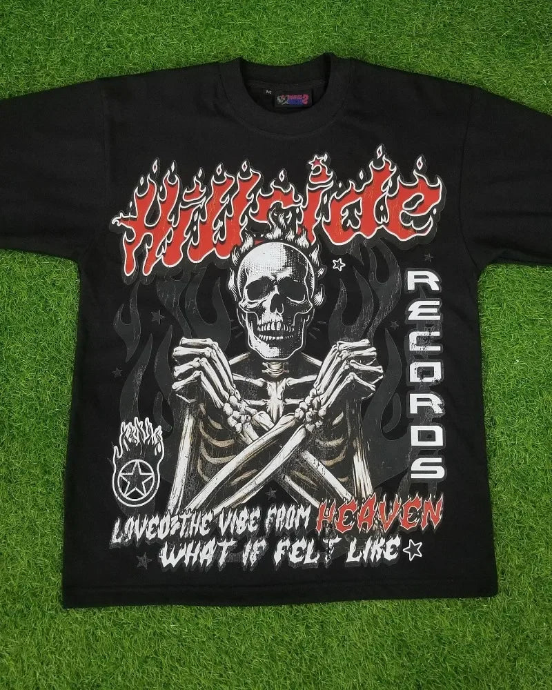 Cyberpunk Melting smiley – 2024 New Summer Trend Skull Bone Print Oversized T Shirt Men