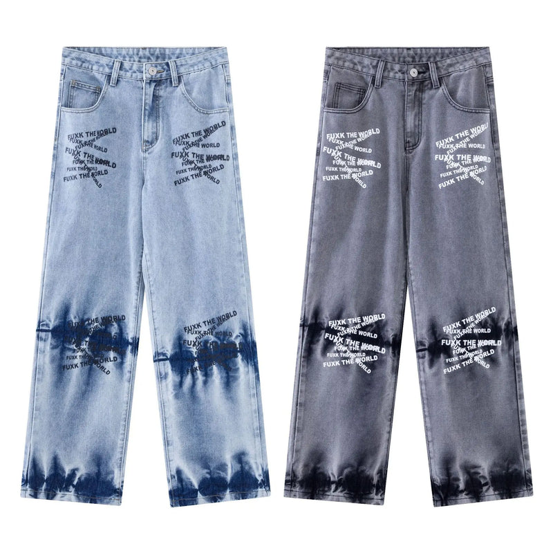 2024 Streetwear Blue Jeans Letter Printing Vintage Retro Denim Trousers Harajuku Jogger Denim Jeans Hipster