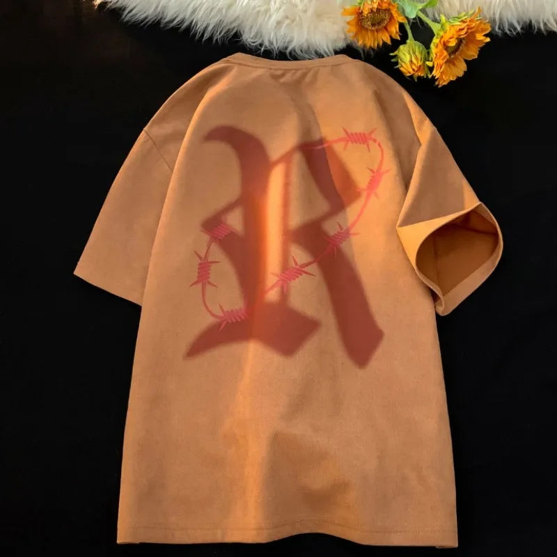 Y2k Vintage print – Trendy Street T Shirt Summer Suede T Shirt Men Fashion Letter