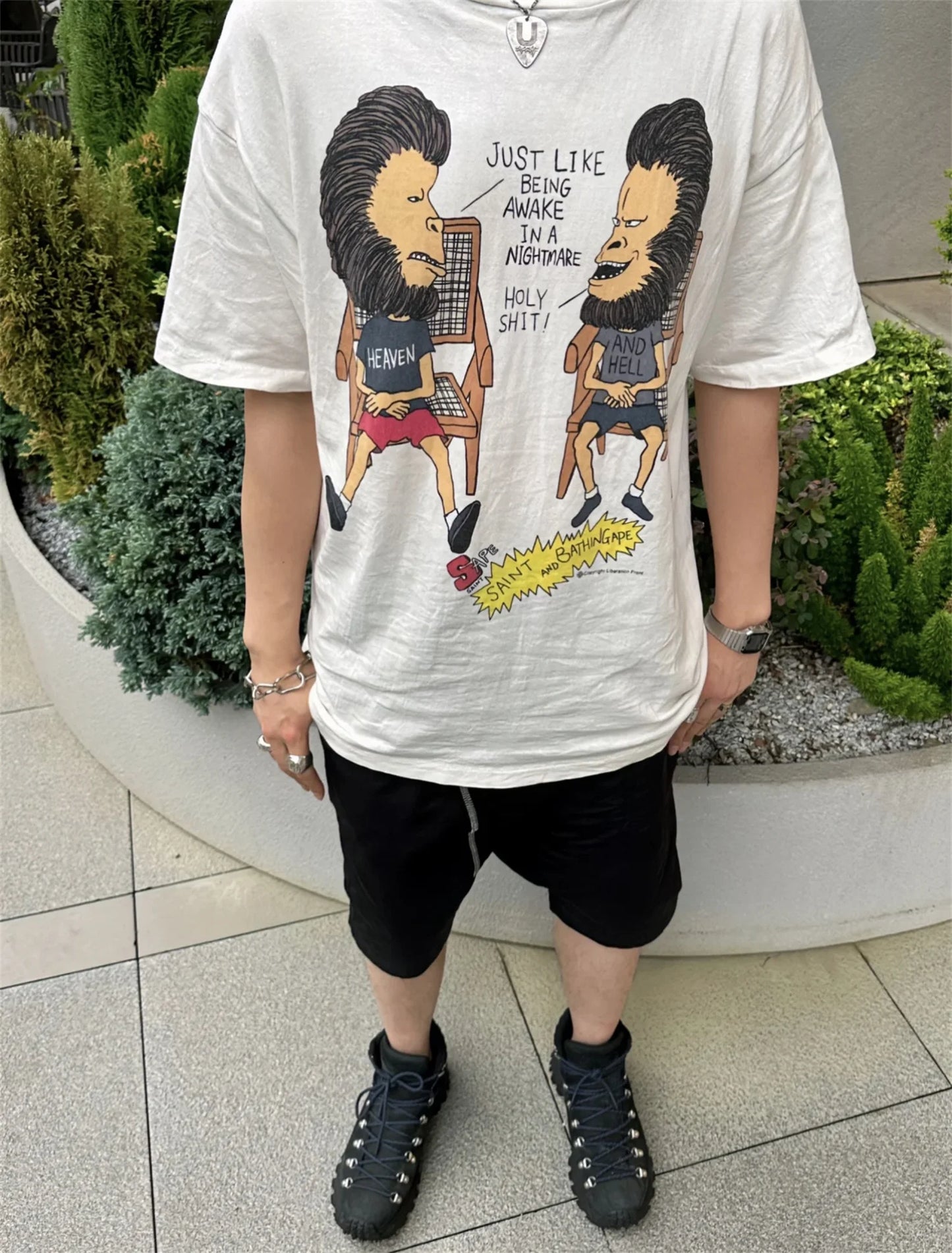 24SS New Vintage Retro Cartoon Printing High-Street Casual Loose T-Shirt Tops