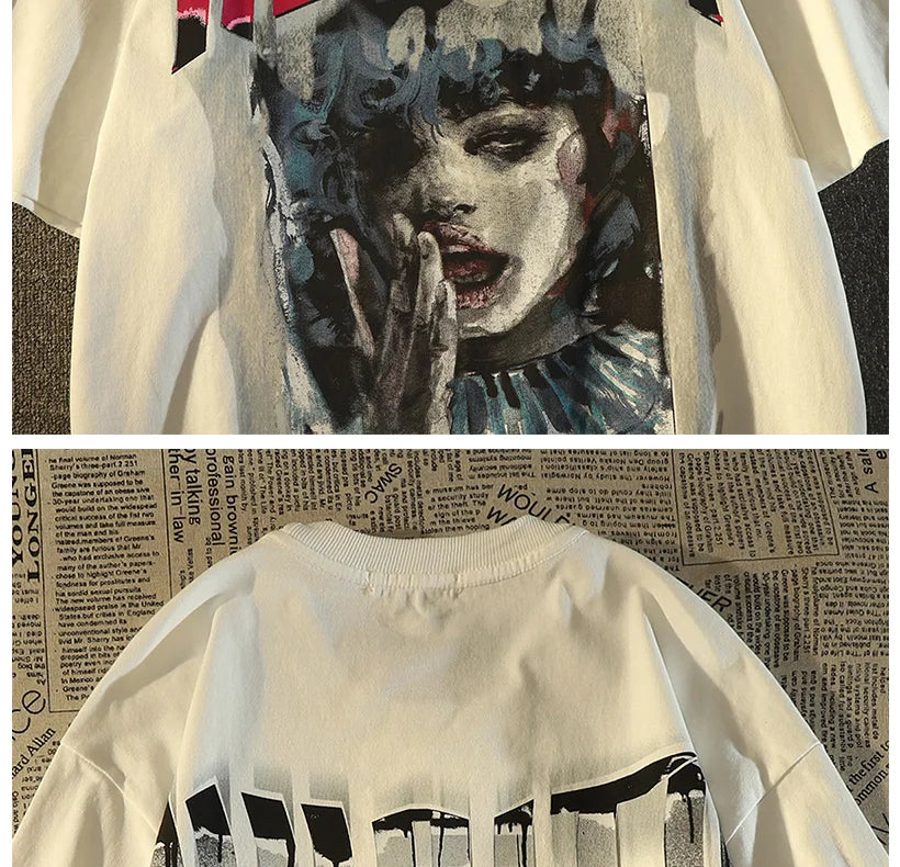 Y2k Aesthetic piece – American Retro High Street Pure Cotton Short Sleeved T Shirt