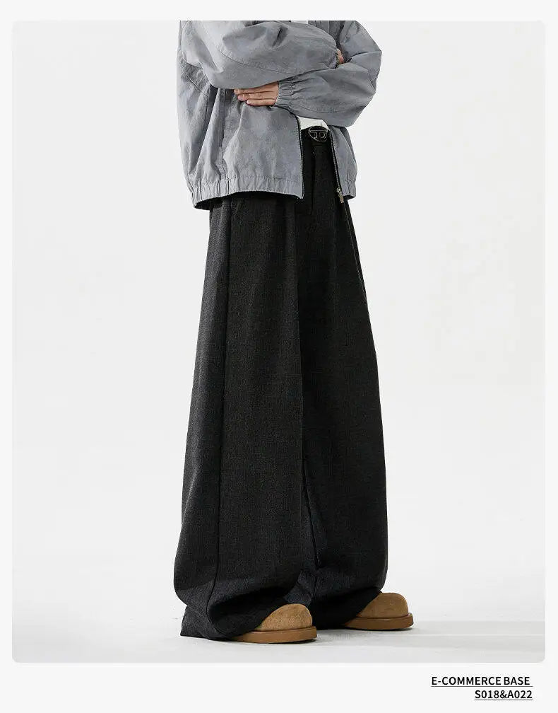 men loose casual korean streetwear fashion vintage straight wide leg suit pants trousers cityboy baggy pants unique default style 1737