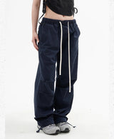 knee fold baggy pants unisex casual elastic waist straight trousers streetwear fashion drawstring women men hip hop y2k joggers unique joggers style 1268
