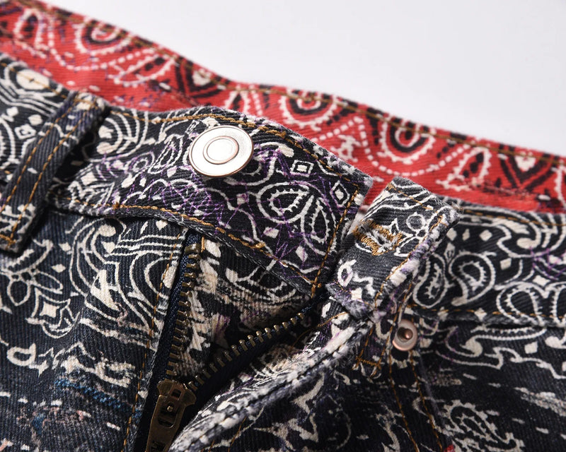 2023 brand new classic paisley west coast crips bloods jeans cotton denim pants comfort casual jeans size 29 36 488 unique jeans style 2759