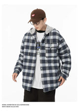 Winter Quilted Thick Plaid Hooded Jacket Men Wmen Streetwear Fashion Oversize Loose Casual Hoody Jacket Padded-cotton Parka Coat