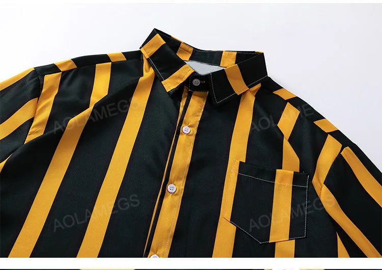 Shirt Contrast Vertical Stripes Simple Short Sleeve Blouse Casual Fashion Streetwear