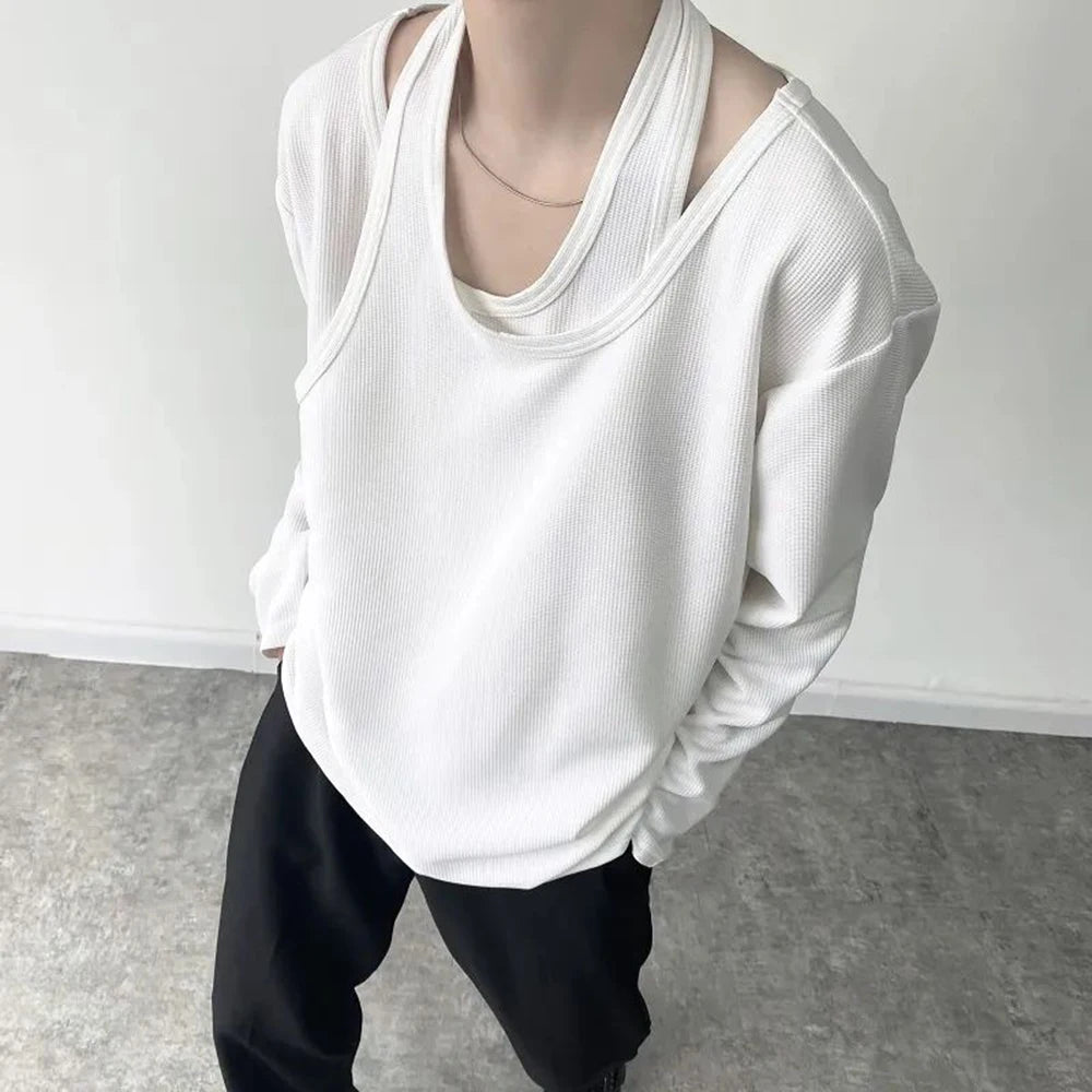 Anime Aesthetic piece – Mens Double Layer Irregular Casual Tops Genderless 2024 Spri