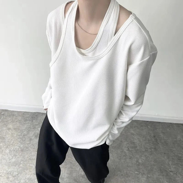 Anime Aesthetic piece – Mens Double Layer Irregular Casual Tops Genderless 2024 Spri