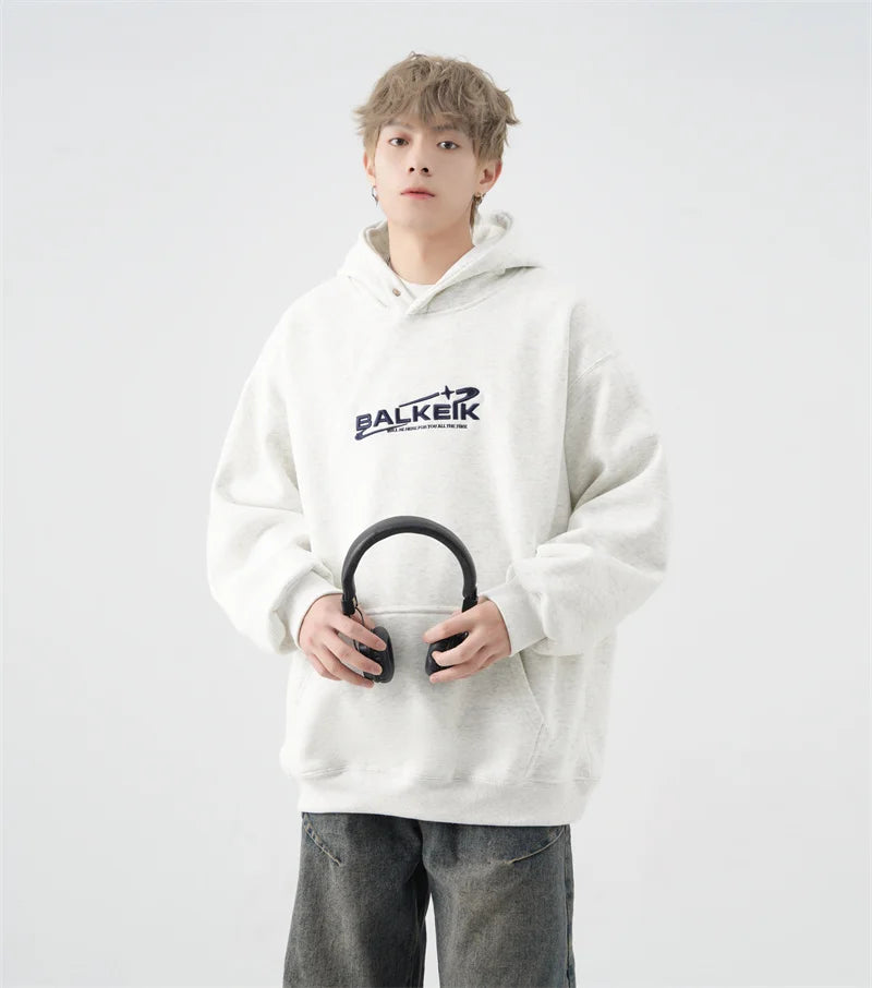 Trendy Fall Fashion Sweater – Winter Letter Embroidered Baggy Hoodies For Men Y2K Vintage Streetwear Hooded Sweatshirt Hip Hop Fashion Fleece Pullover Hoody | Zip Knit Drop #209