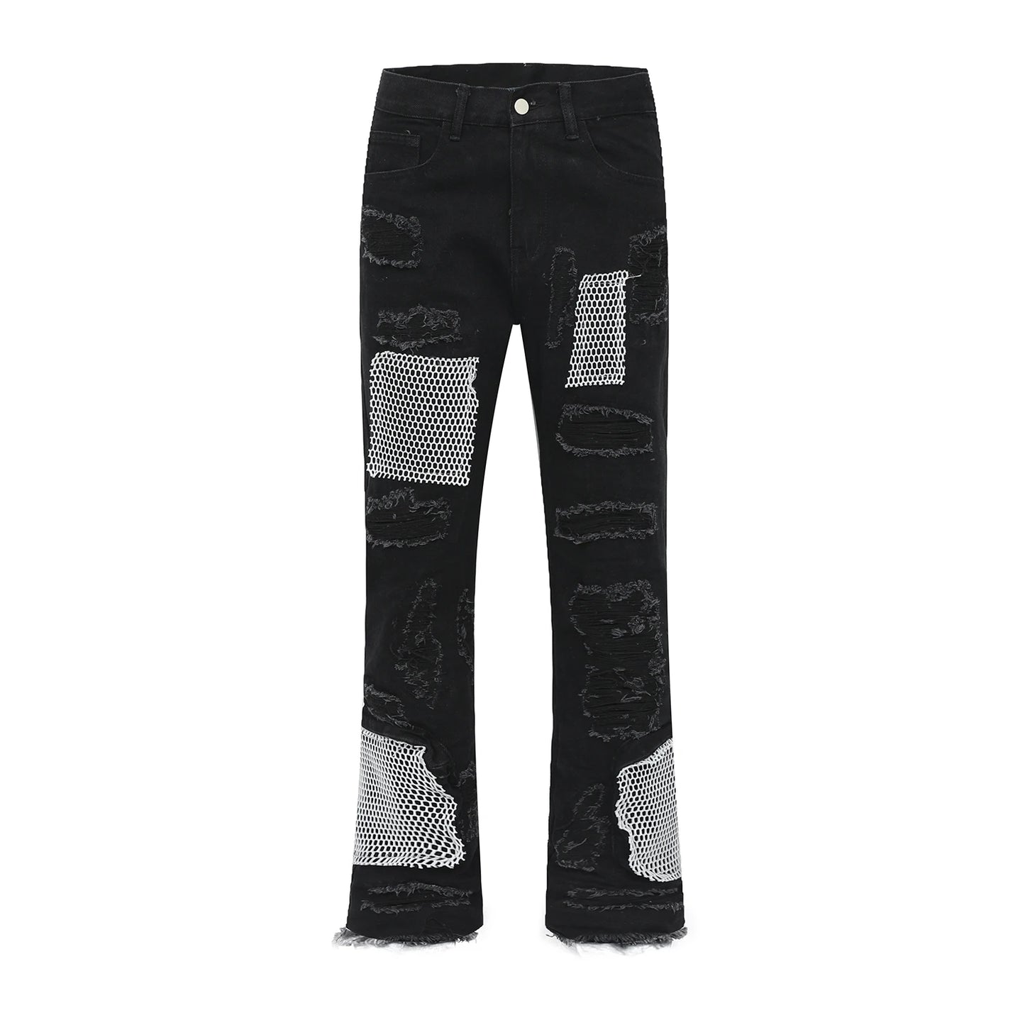 distressed skinny flared micro flare jean for mens mesh big destroyed ripped denim jeans hip hop biker jeans pants male vintage washed jeans
