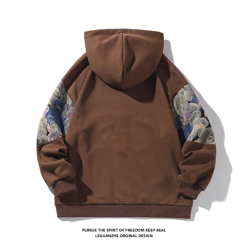 Spring Autumn New Mens Hoodies Embroidered Patterns Loose Fashion Kore