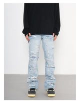 men distressed ripped destroied holes denim jean pants fashion zipper biker jeans streetwear flare pants joggers y2k men s jeans unique joggers style 3798