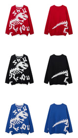 hip hop knitted sweater mens o neck dinosaur pattern fake two pieces pullover streetwear casual loose sweater jumper knitwear - gothic aesthetic hoodie for winter, bold artwork streetwear hoodie, 2025 streetwear drop
