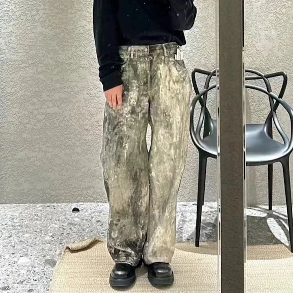 camouflage speckled digital printed jeans for men and women straight casual baggy denim trousers ropa hombre loose cargo pants military streetwear pants