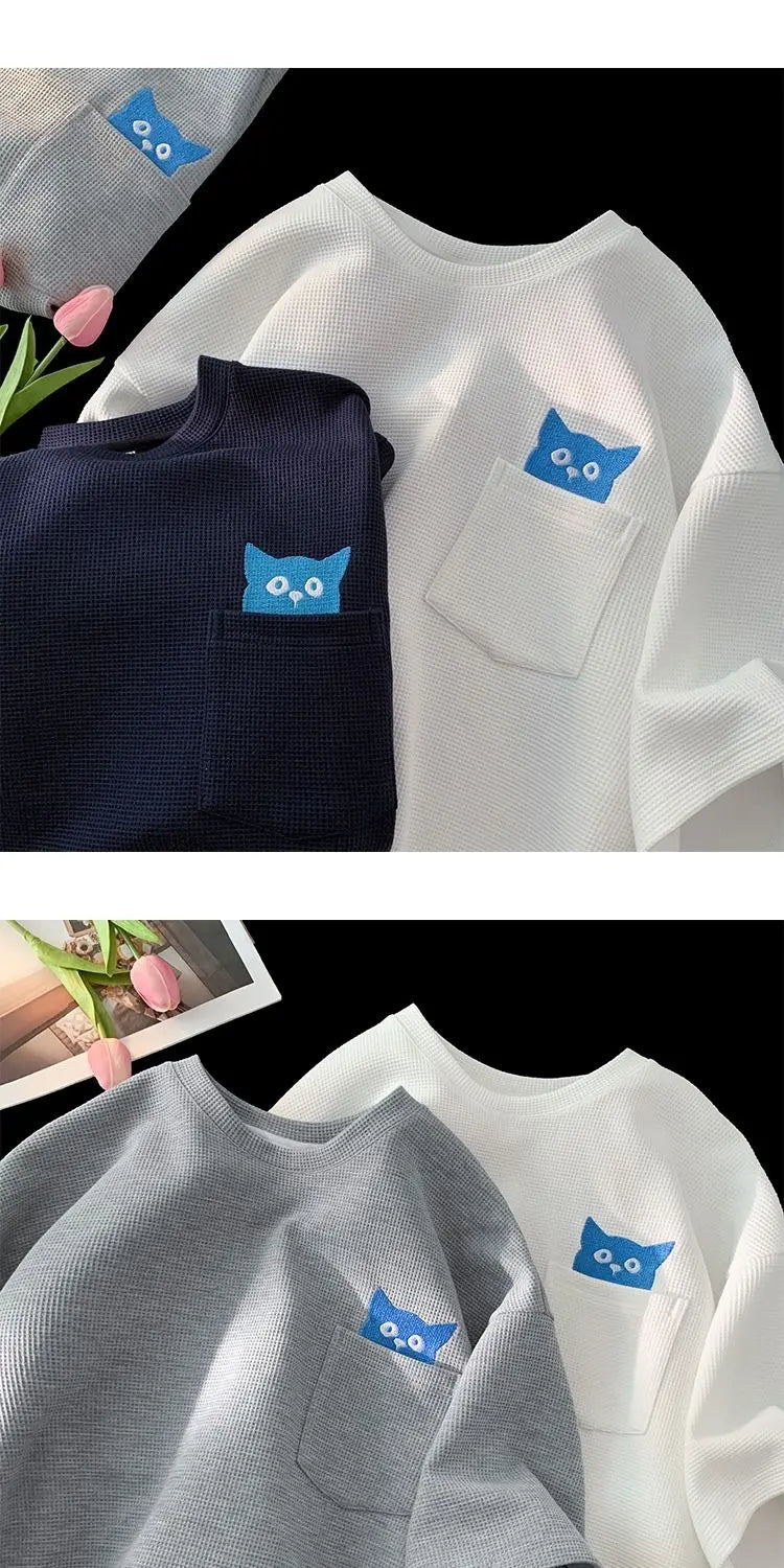 Y2k Anime panel – Korean High End Waffle Short Sleeved T Shirt For Men With Qu