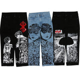 harajuku popular anime kokushibo print baggy jeans new style wide leg trouser y2k streetwear for men women high waist pants unique jeans style 4320