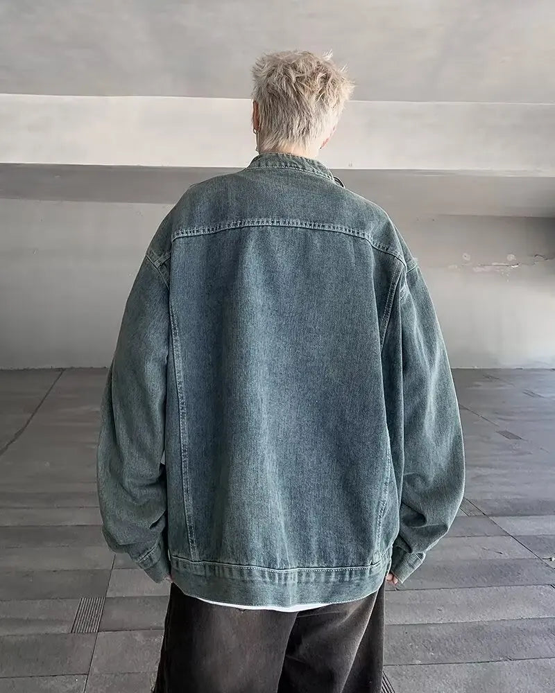 Autumn Korean Denim Coats Stand Collar Denim Sweatshirt Jacket High St