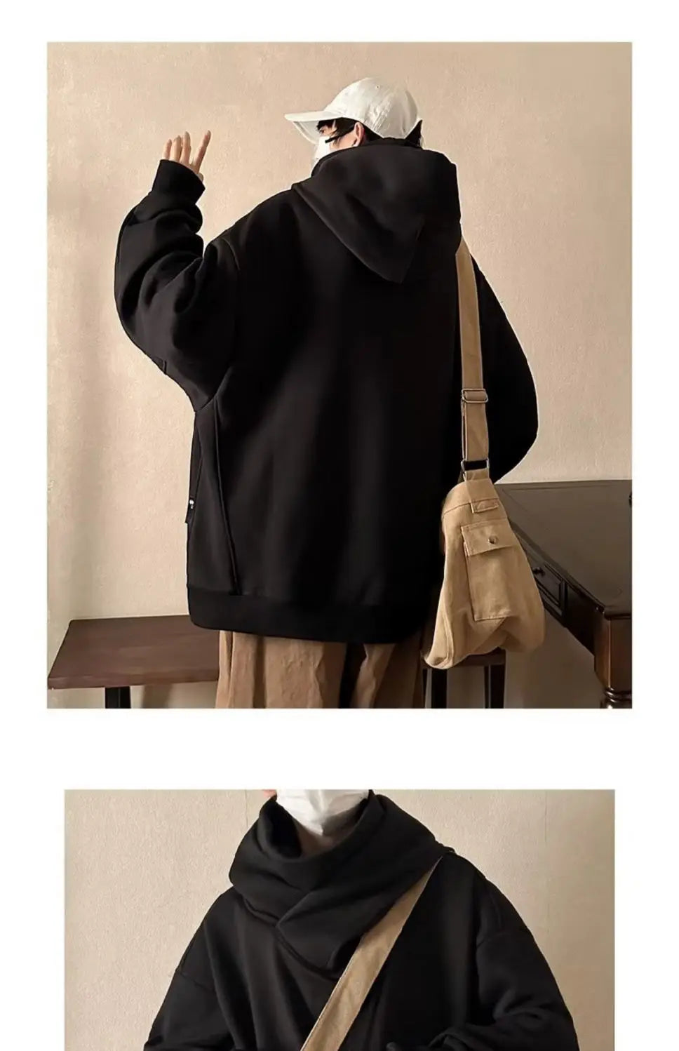 Trendy American High Collar Hooded Storm Sweatshirt For Men Women High
