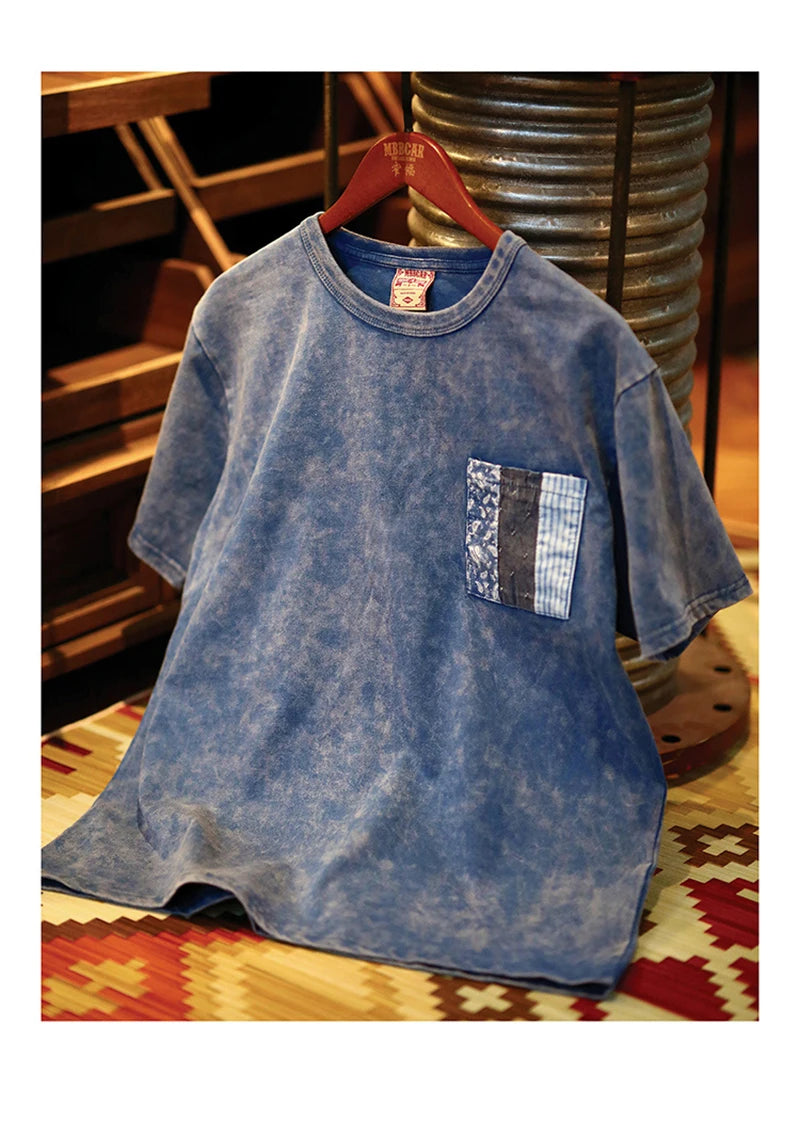 Anime Oversized shirt – Ancient Cloth Splicing Indigo Top Snowflake Heavy Industry W