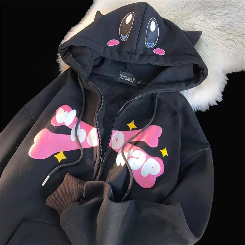American Fashion Trend Pattern 3D Zipper Hoodie Women Street Y2K New Hoodies