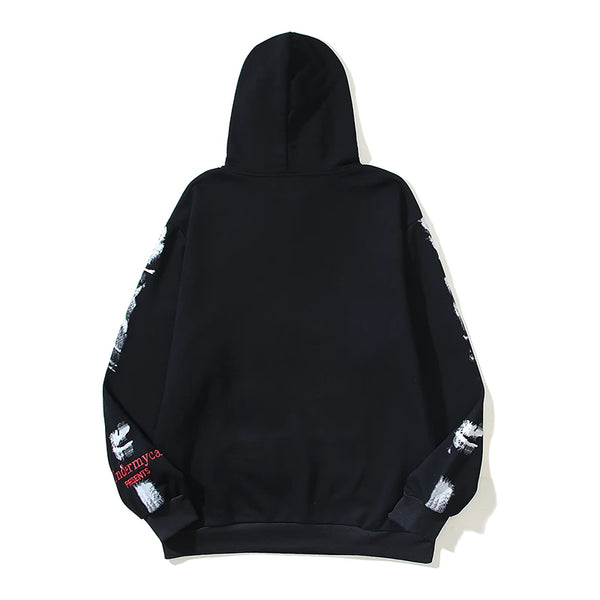Retro Distressed Graffiti Letter Embroidery Washed Black Sweatshirts M