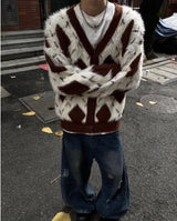 bold graphic pullover, layered streetwear look, soft knit pullover with flame design, y2k fashion statement
