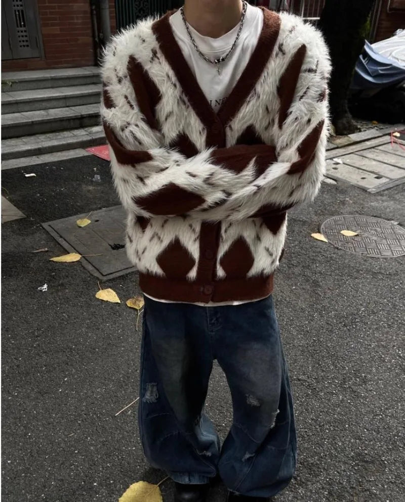 bold graphic pullover, layered streetwear look, soft knit pullover with flame design, y2k fashion statement