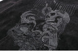 Hip Hop Streetwear Hoodie Sweatshirt Washed Vintage Devil Skull Skelet