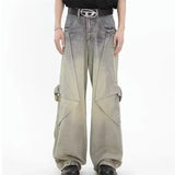 2024 new hip hop wide leg jeans for men washed distressed baggy denim trousers high street deconstruction cargo jean y2k pants military streetwear pants