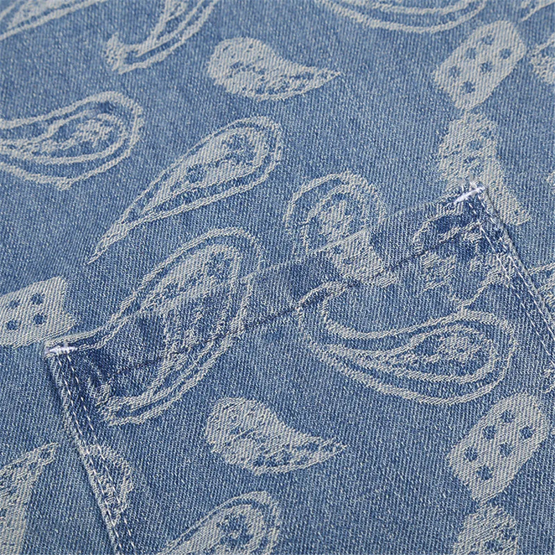 New 2022 Men luxurious Paisley West Coast CRIPS Bloods Fashion Denim Casual Shirts Shirt high Pocket Short-sleeves S 2XL #A630