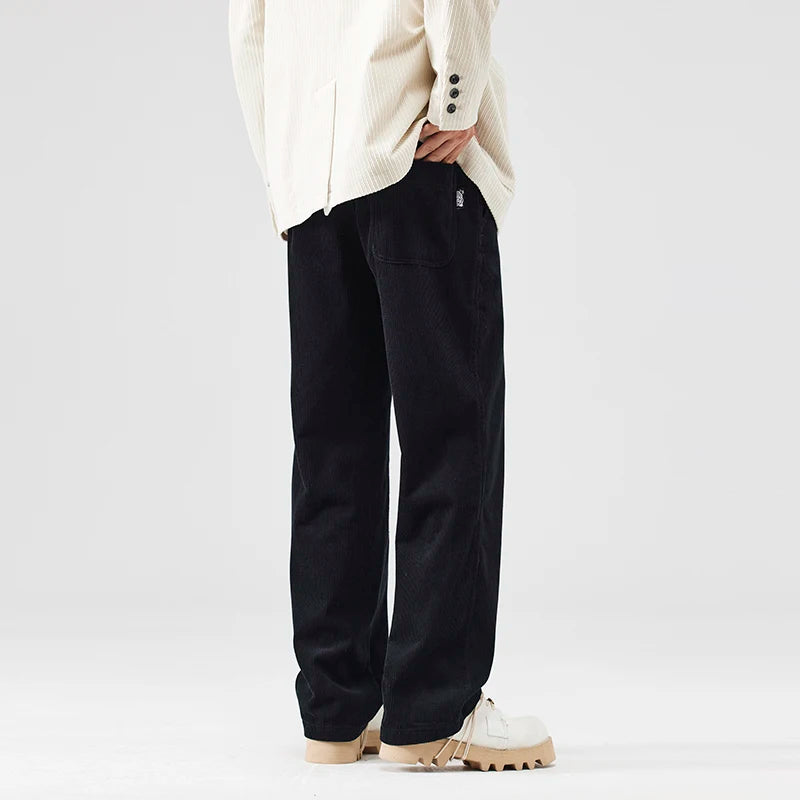 corduroy pants mens fashion loose casual straight large size wide leg baggy trousers office man commuter business corduroy pant clean everyday pants