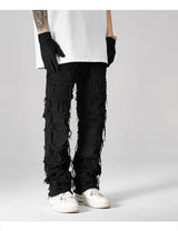 destroyed ripped pieced patchwork denim jean pants casual straight biker trousers mens fashion y2k hip hop streetwear joggers unique joggers style 530