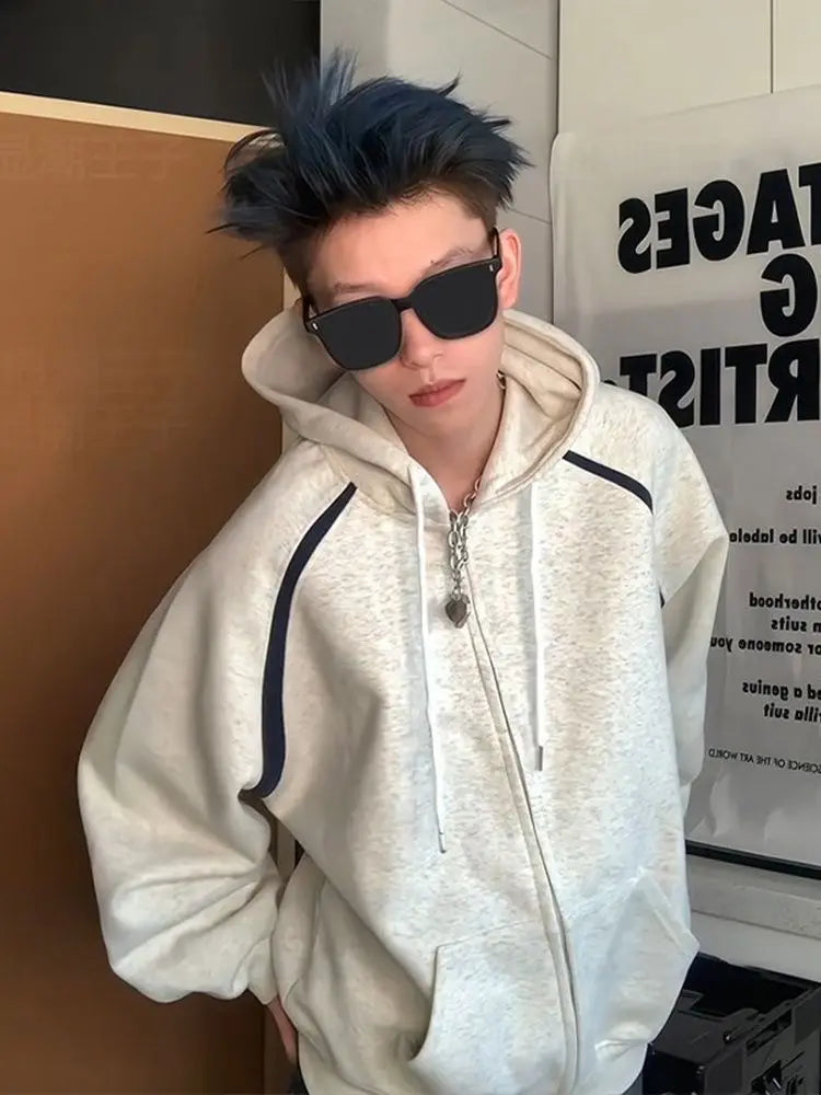 Trendy Cool Korean Hooded Jacket Men Ins Trendy High Street Cardigan Sweatshirt Spring Autumn Y2K