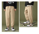 mens high street loose fit elastic waist pants winter warm fleece pants hip hop solid drawstring sportwear sweatpants joggers unique joggers style 1665