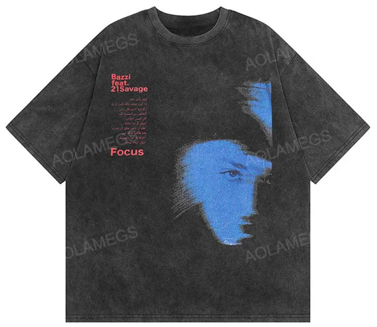 Anime Melting smiley – Mens Hip Hop Mens Oversized T Shirt Face Shadow Letter Graph