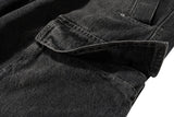 ro style ribbons wide leg multi pockets smoke grey baggy jeans for men straight pantalones hombre drawstring denim trousers unique jeans style 1210