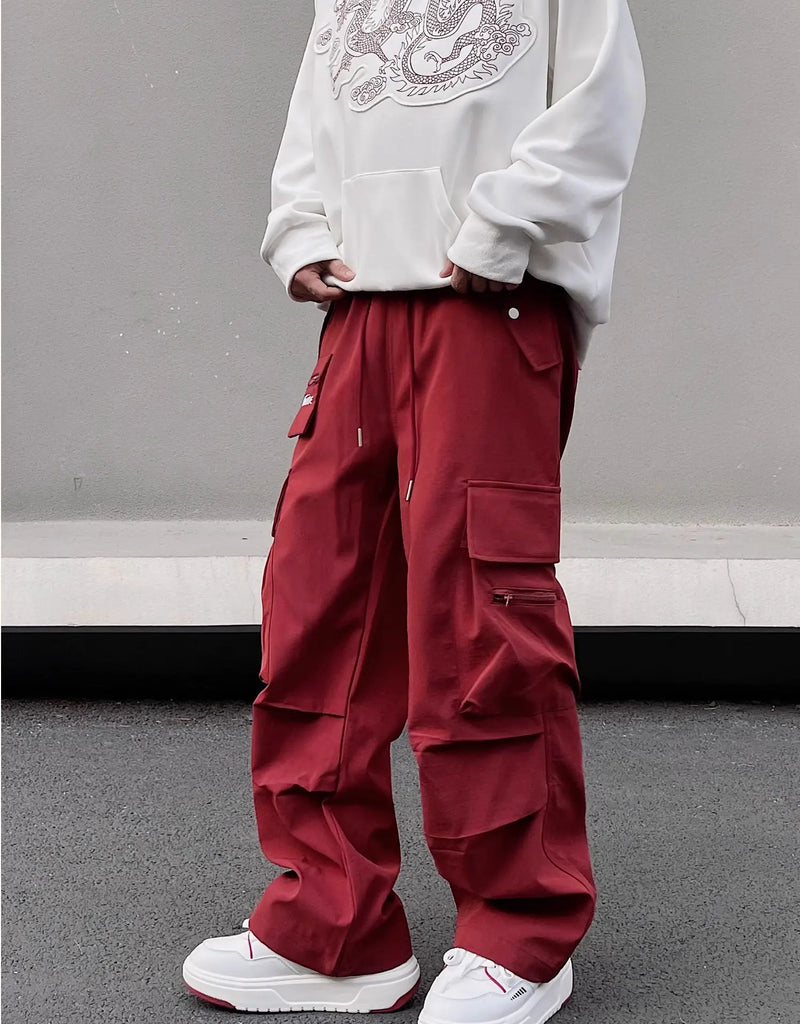 fashion loose streetwear cargo pant unisex casual multi pocket wide legs drewstring trousers hip hop joggers mens baggy pants unique joggers style 5066