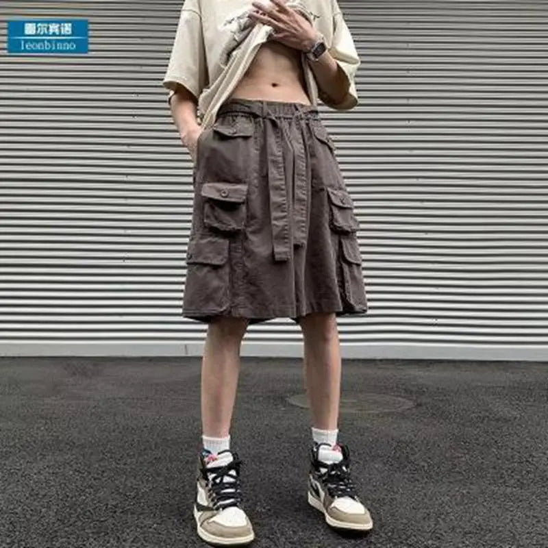 mens military cargo shorts solid multi pocket casual fitness loose work pants 2024 hip hop male shorts joggers hot casual pants unique joggers style 1609